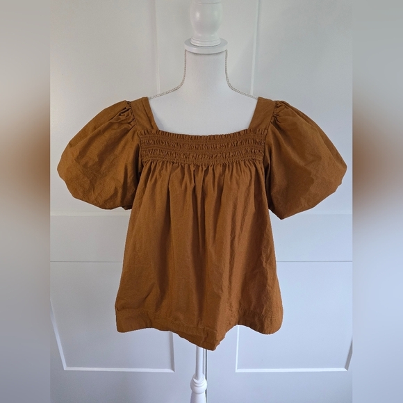 Maeve By Antropologie Women's Brown Puff Sleeve Top - Picture 7 of 15